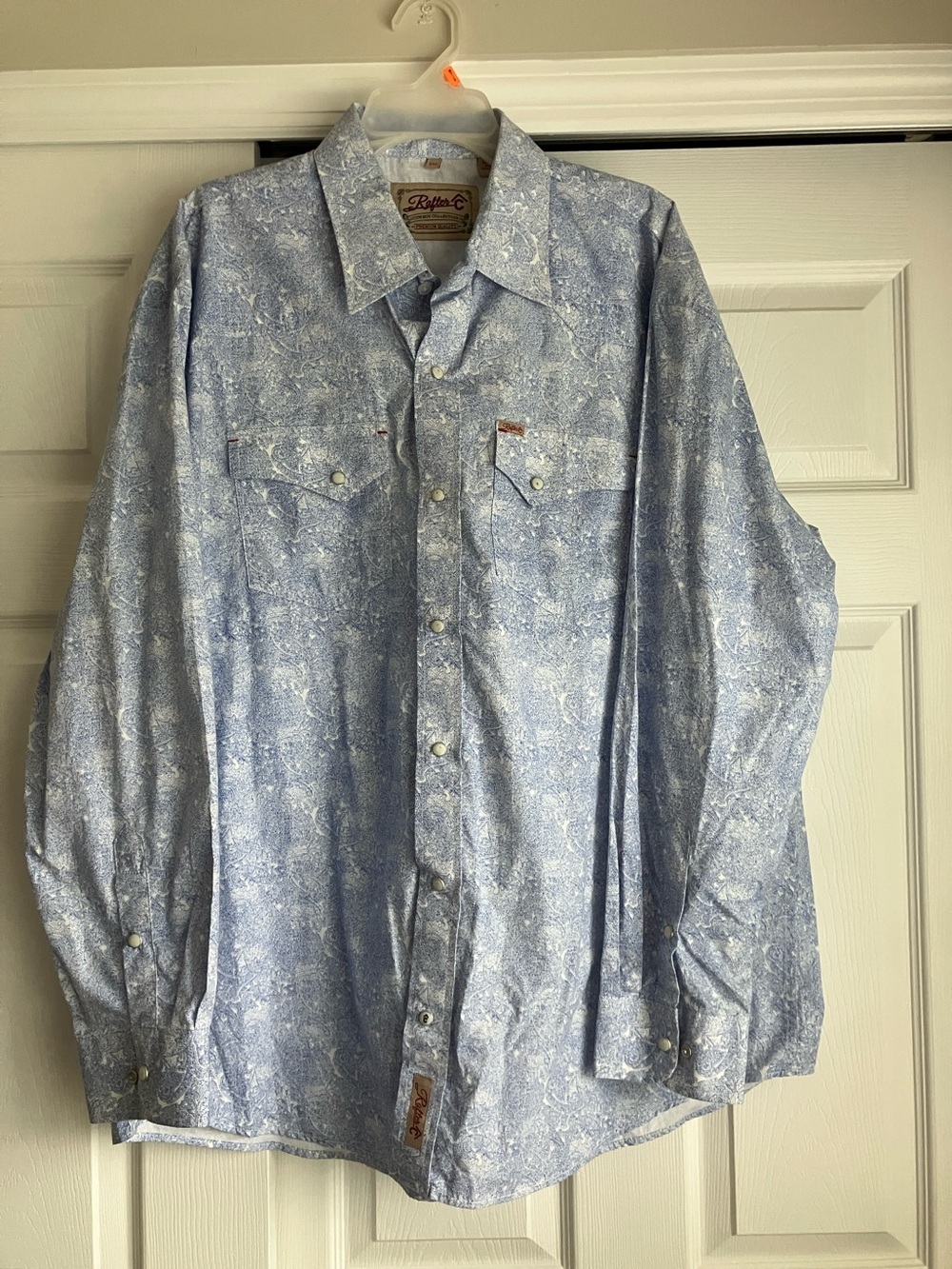 Rafter C Light Blue Paisley Pearl Snap Men's Dress Shirt